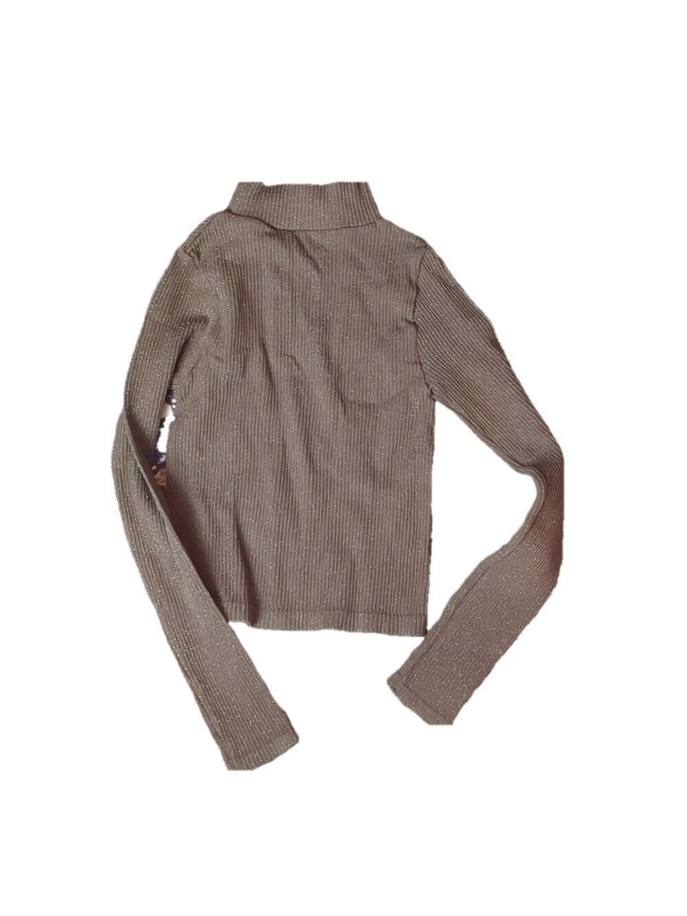 Aura brown glitter mock long sleeve crop top size S/M